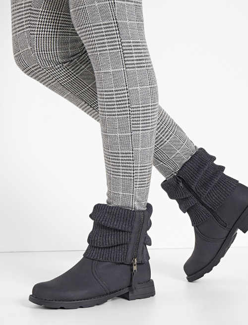 Antracitové dámske zimné topánky s pletenou vsadkou