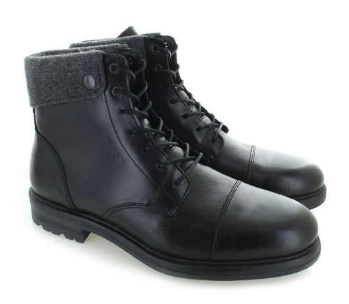 Čierne kožené pánske členkové zimné topánky s kožušinkou