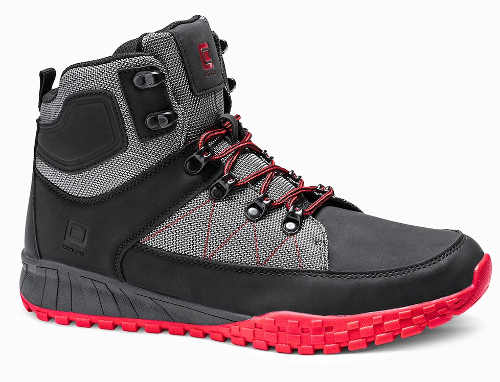 Čierno-šedé pánske členkové topánky s červenou podrážkou