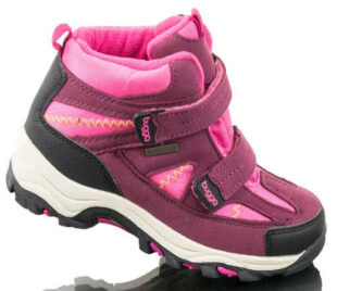 Ružovo-fialové detské zimné topánky s dvoma pásky na suchý zips