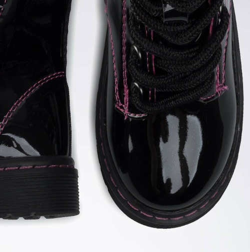 Čierne dievčenské zimné topánky z lesklej ekologickej kože