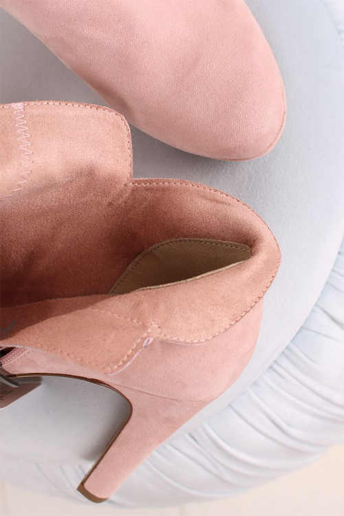Ružové dámske zimné topánky na úzkom podpätku