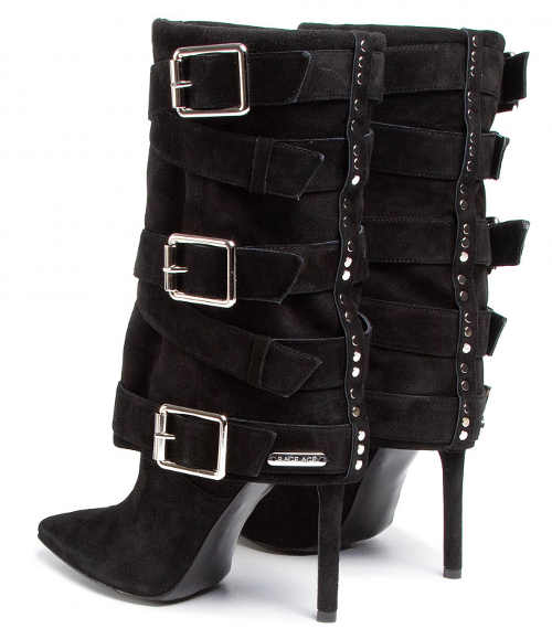 Čierne kožené topánky na zimu s ozdobnými prackami