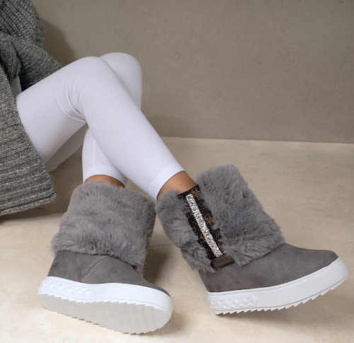 Sivobiele moderné značkové dámske zimné topánky